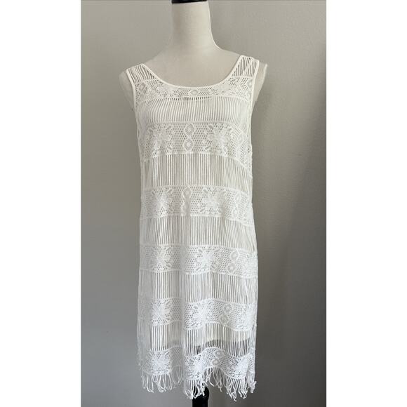 American Eagle Dress Womens Small Cream Sleeveless Fringe Crotchet Boho Festival - Picture 1 of 11